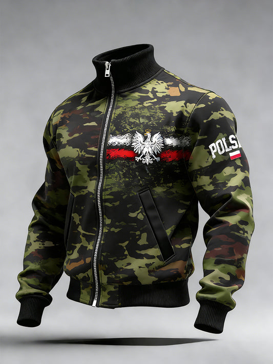 Męski Vintage Polski Art Print Casual I Wygodna Kurtka