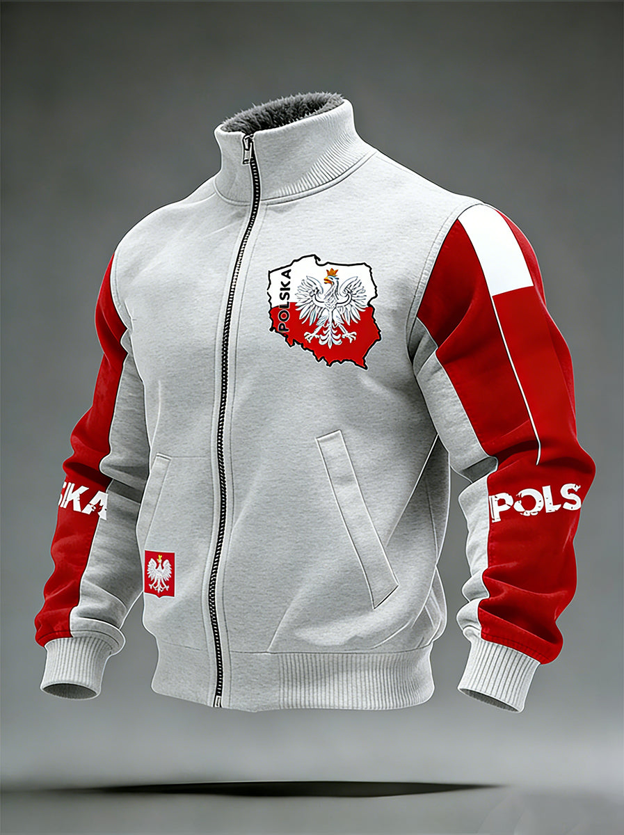 Męski Vintage Polski Art Print Casual I Wygodna Kurtka