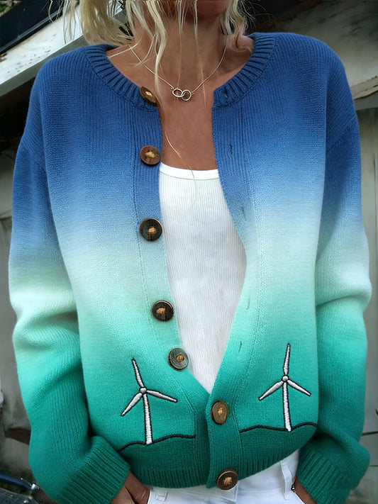 Damski vintage polski ekologiczny nadruk wygodny kardigan