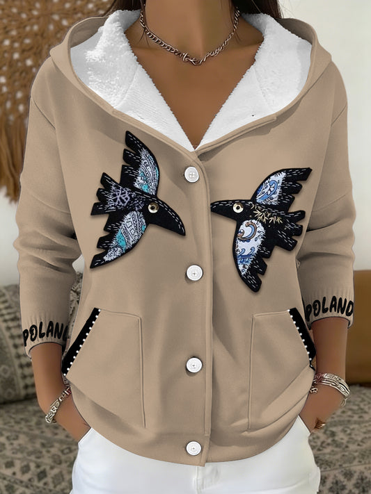 Damska bluza z kapturem w kolorze kawy Ptak