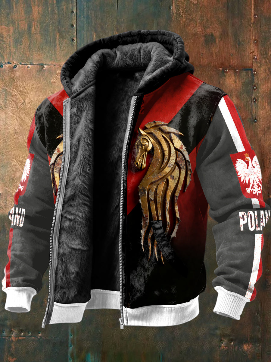 Męska polska kurtka z polarowym nadrukiem rycerskim