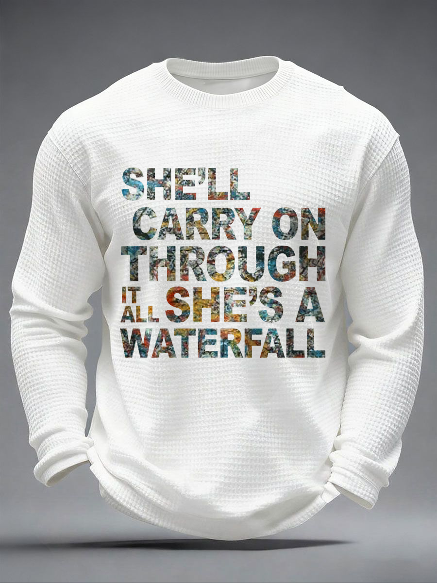 Men's Lemon Roses Music Lover Printed Waffle Long Sleeve T-Shirt