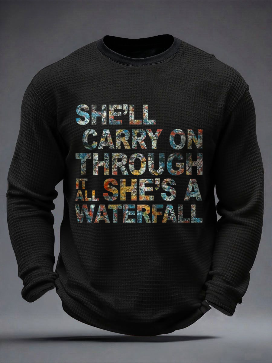Men's Lemon Roses Music Lover Printed Waffle Long Sleeve T-Shirt