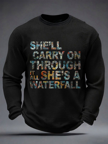 Men's Lemon Roses Music Lover Printed Waffle Long Sleeve T-Shirt