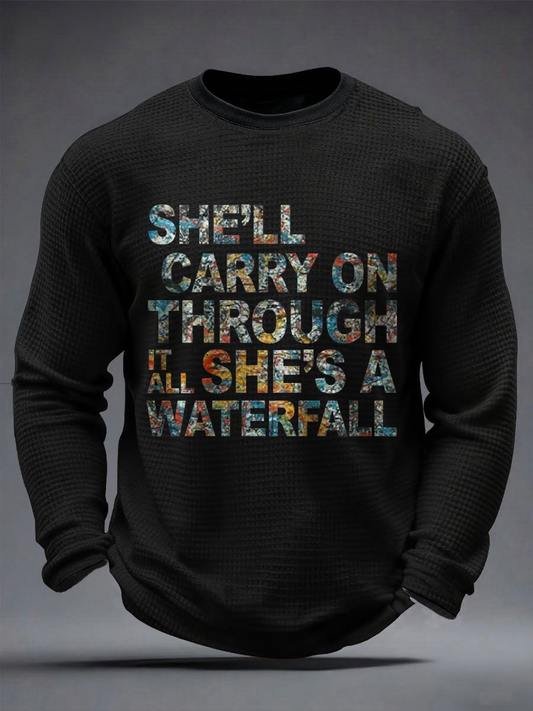 Men's Lemon Roses Music Lover Printed Waffle Long Sleeve T-Shirt
