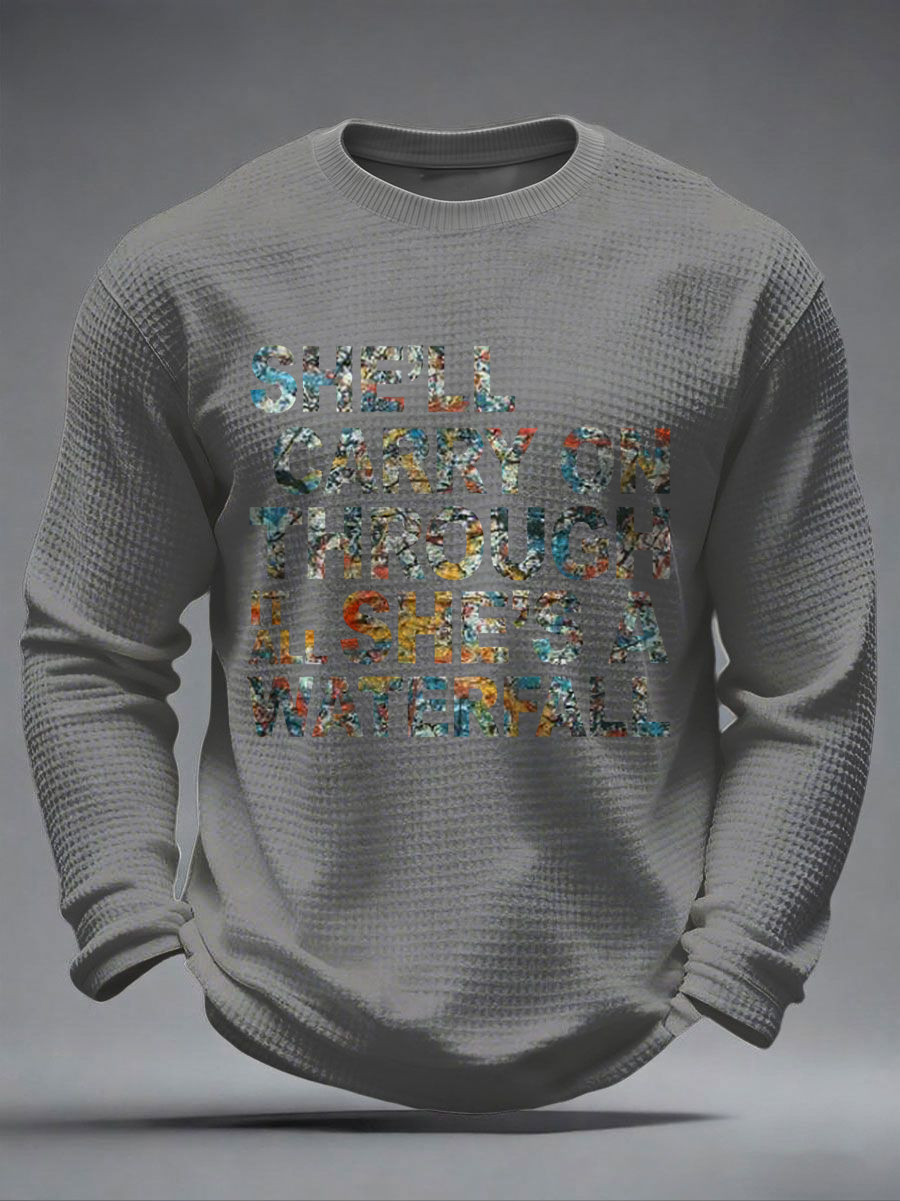 Men's Lemon Roses Music Lover Printed Waffle Long Sleeve T-Shirt