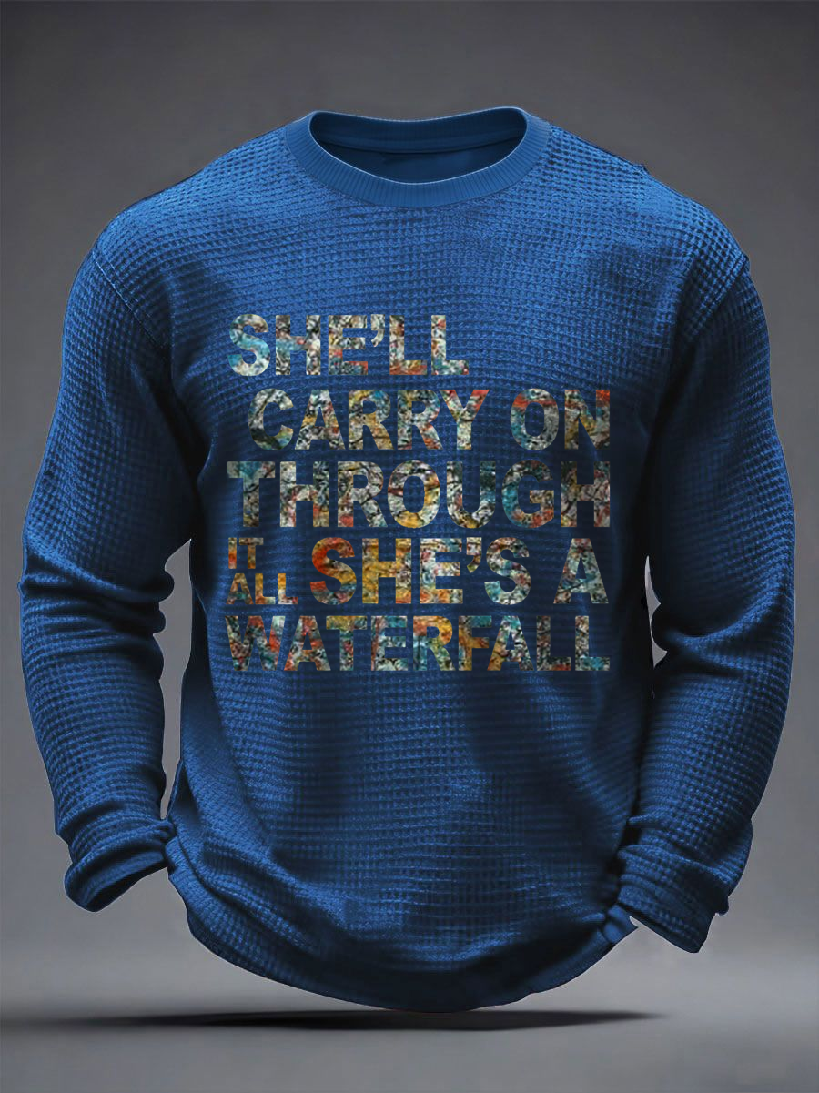 Men's Lemon Roses Music Lover Printed Waffle Long Sleeve T-Shirt