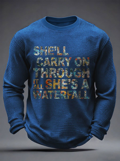 Men's Lemon Roses Music Lover Printed Waffle Long Sleeve T-Shirt