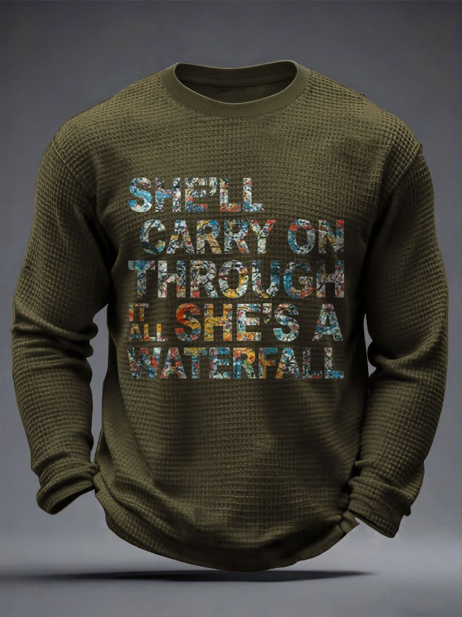 Men's Lemon Roses Music Lover Printed Waffle Long Sleeve T-Shirt