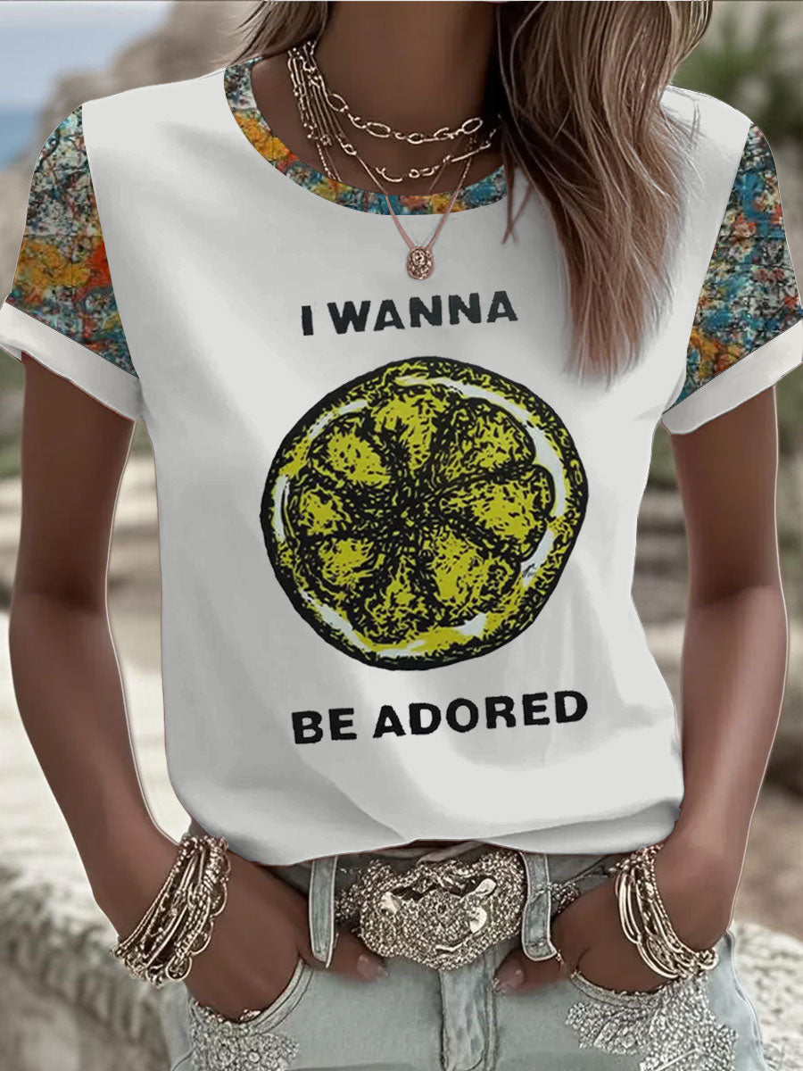 Women's Lemon Roses Music Lover Printed short-sleeved T-shirt