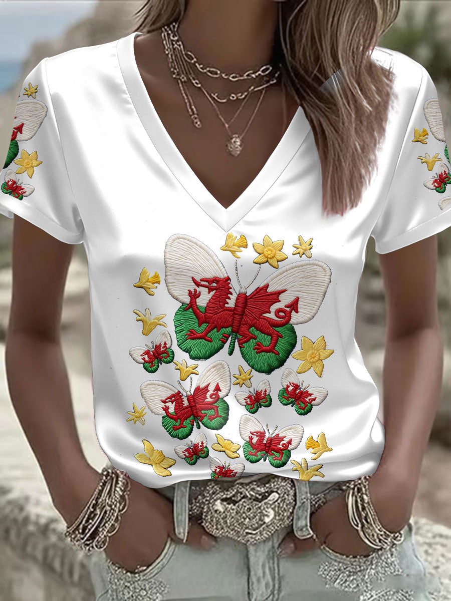 Women's Wales Welsh Rugby Art Printed T-shirt