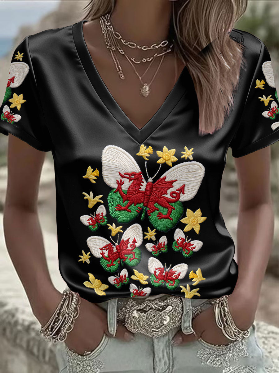 Women's Wales Welsh Rugby Art Printed T-shirt