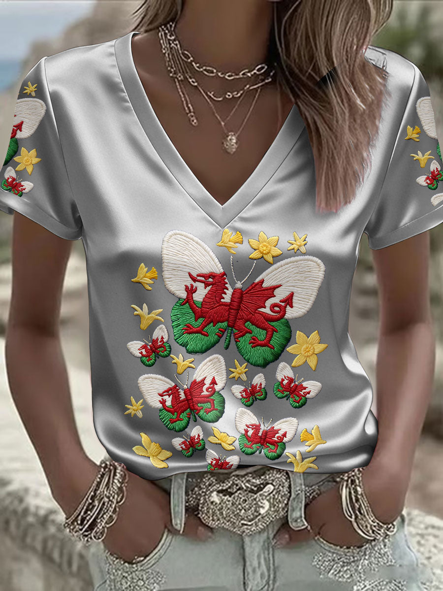 Women's Wales Welsh Rugby Art Printed T-shirt