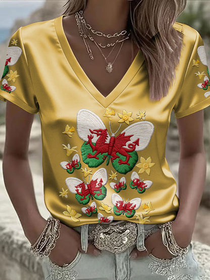 Women's Wales Welsh Rugby Art Printed T-shirt