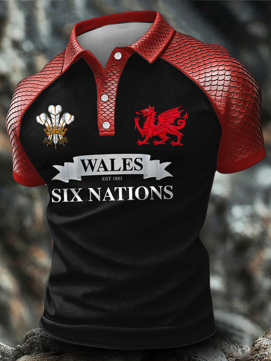 Men's Wales Welsh Rugby Lover Dragon Art Printed Casual Tops