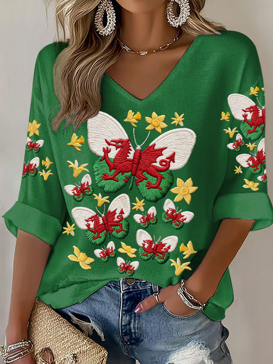 Women's Wales Welsh Rugby Lover Printed Waffle Tops