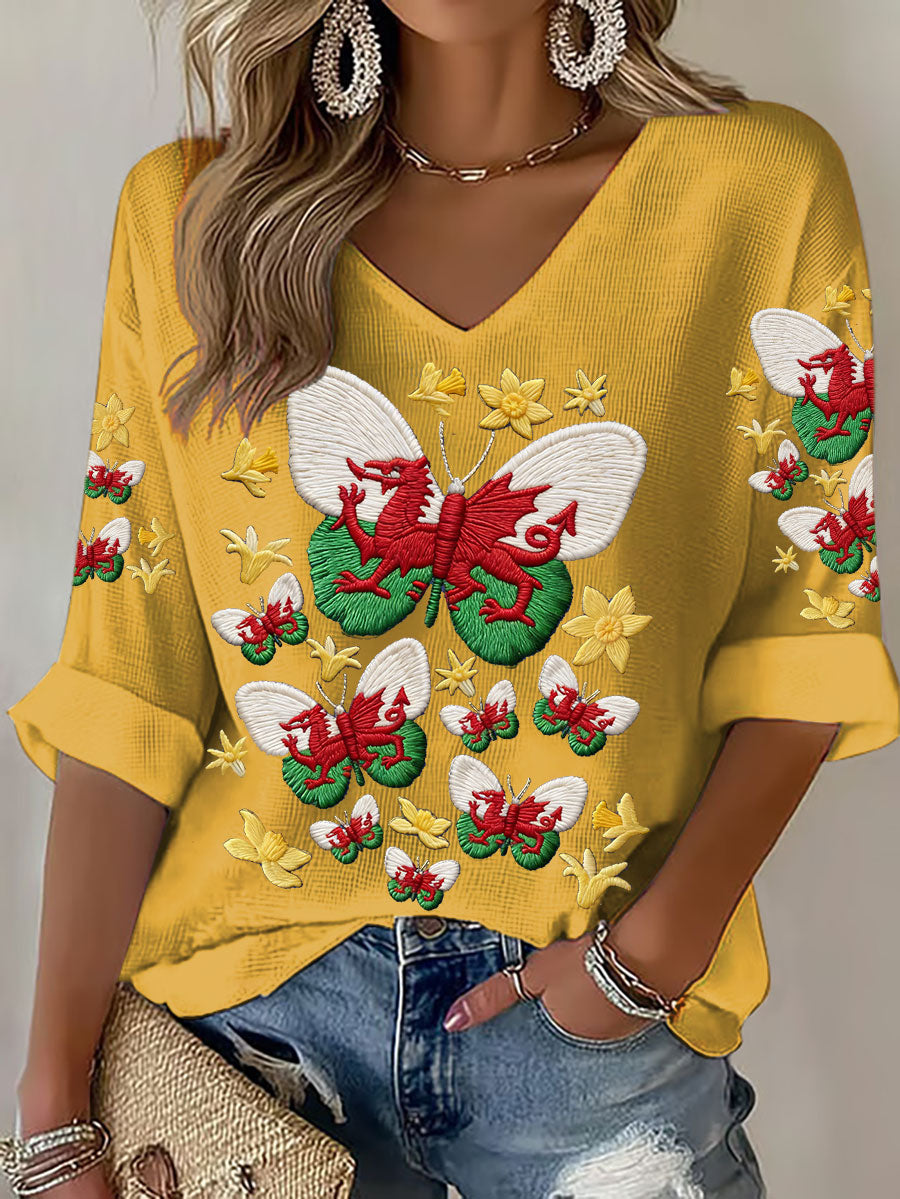 Women's Wales Welsh Rugby Lover Printed Waffle Tops