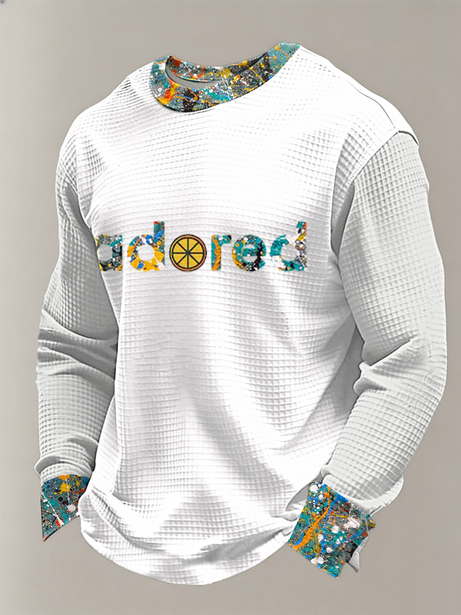 Men's Lemon Roses Music Lover Printed Waffle Long Sleeve Top