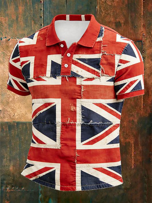 Men's Union Jack patchwork print polo shirt