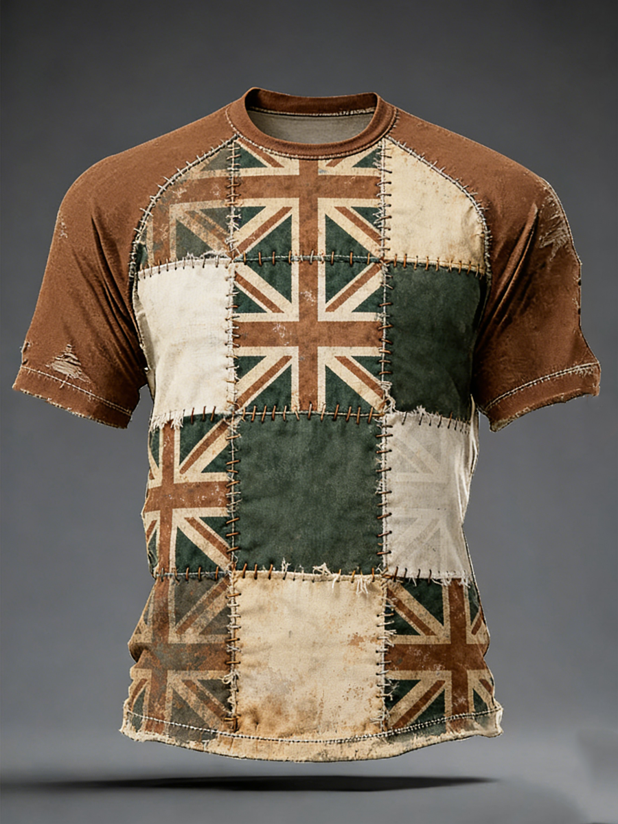Men's Union Jack patchwork print short sleeve t-shirt