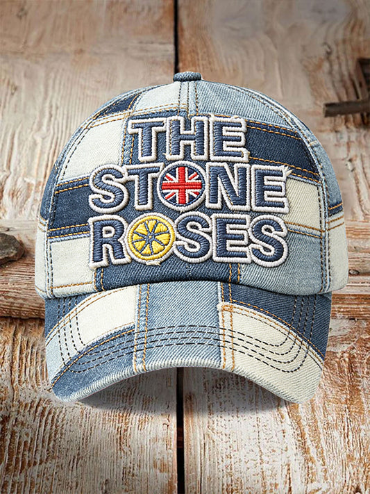 British The Stone Rose Denim Patchwork Print Hat