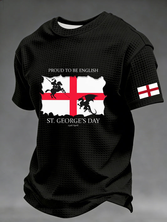 Retro St George's Day  Casual Short-Sleeve Waffle T-Shirt