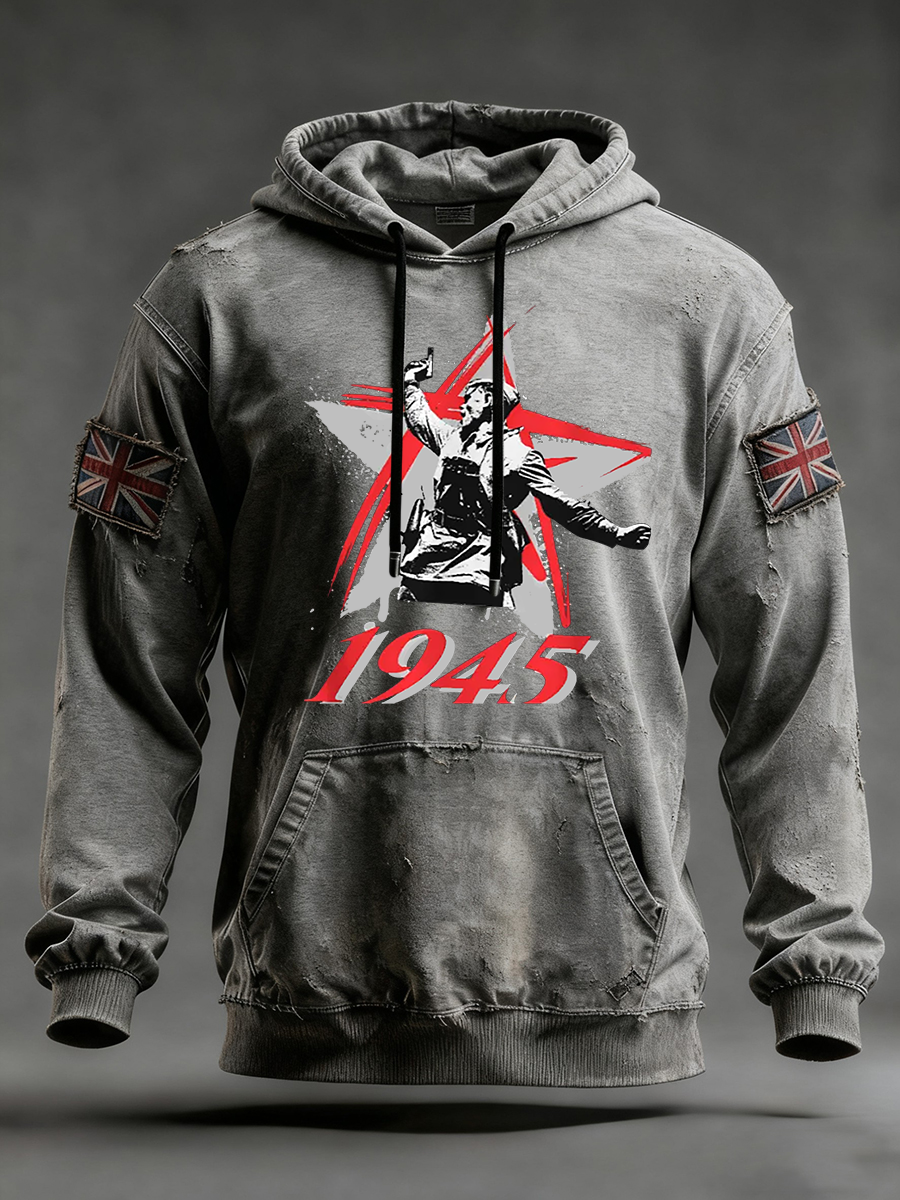 Men's Victory In Europe Day Oversized Drop-Shoulder Hoodie With Pockets