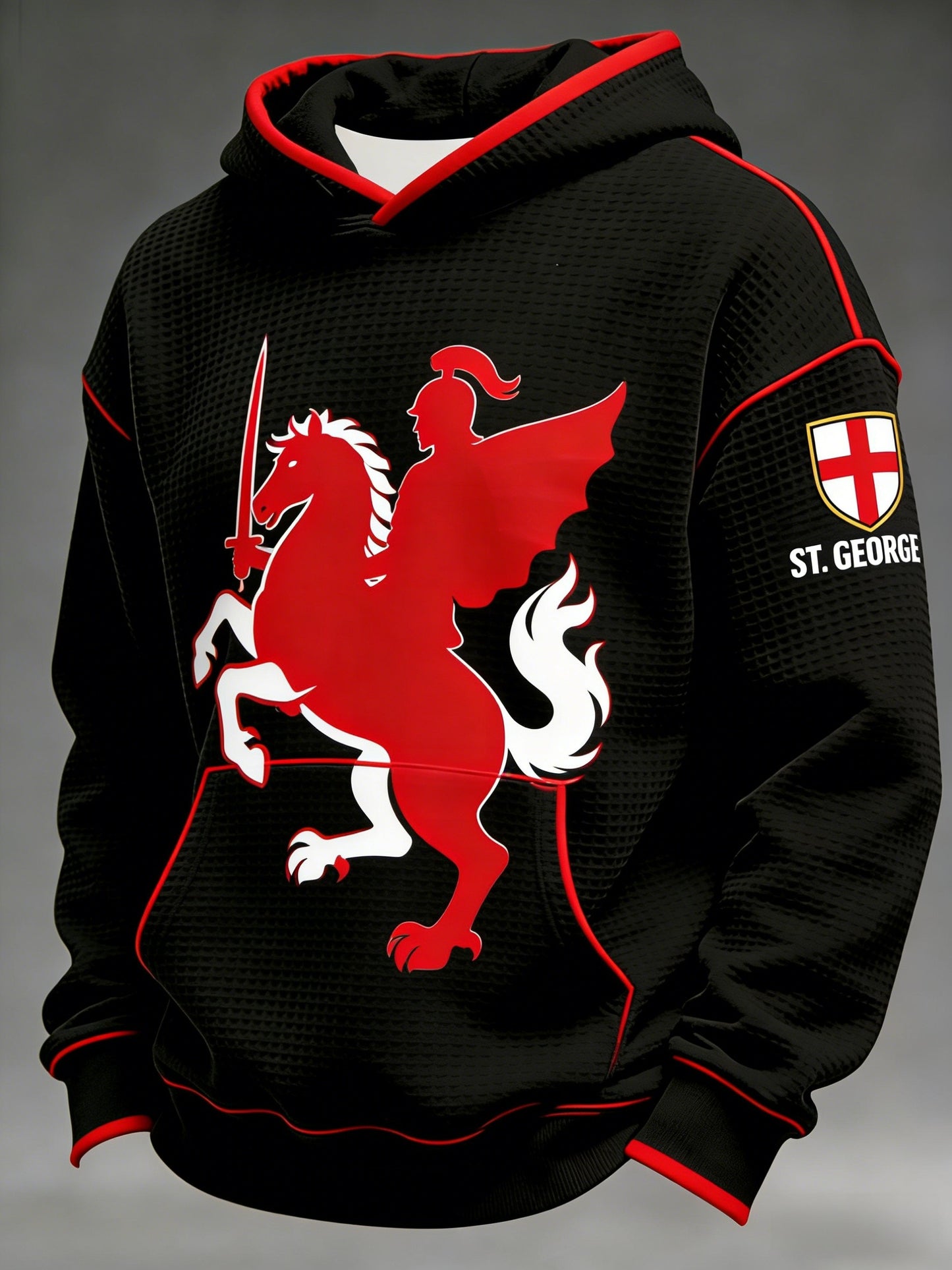 Men's  Retro St George's Day  Casual Waffle Hoodie Sweatshirt