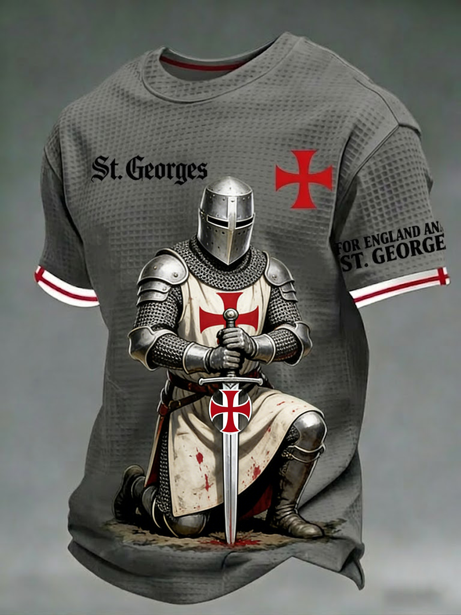 Men's  Retro St George's Day  Casual Waffle Short-Sleeve T-Shirt