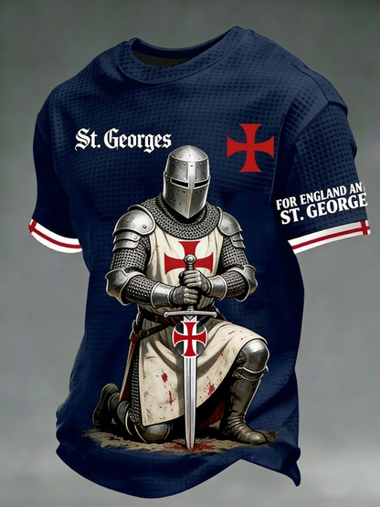 Men's  Retro St George's Day  Casual Waffle Short-Sleeve T-Shirt