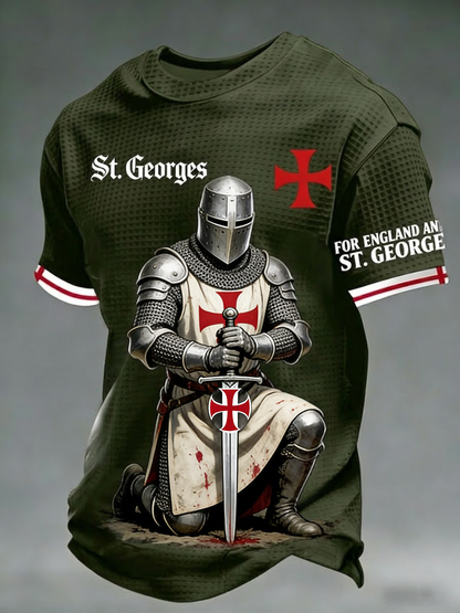 Men's  Retro St George's Day  Casual Waffle Short-Sleeve T-Shirt
