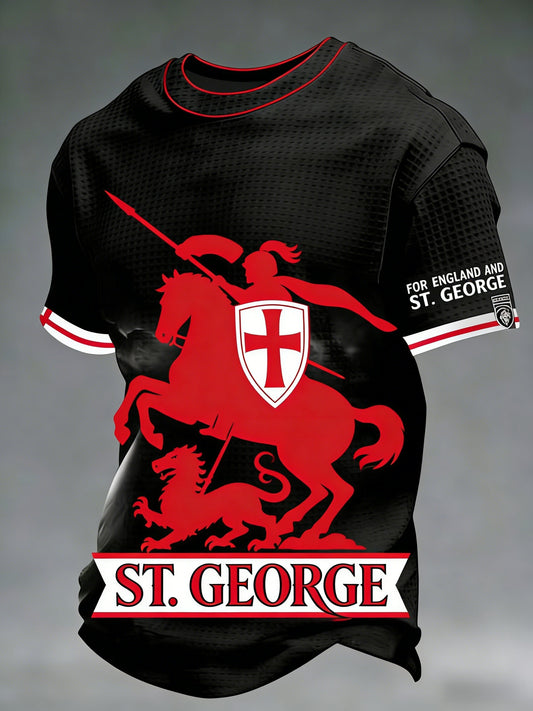 Men's  Retro St George's Day  Casual Waffle Short-Sleeve T-Shirt