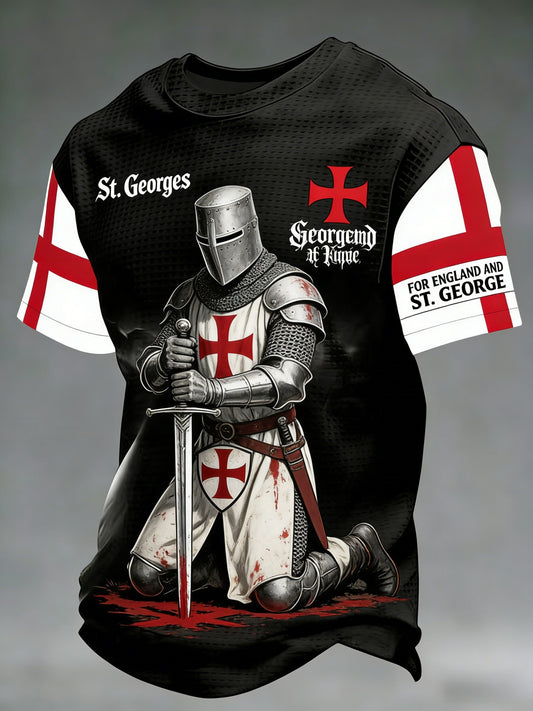 Men's  Retro St George's Day  Casual Waffle Short-Sleeve T-Shirt
