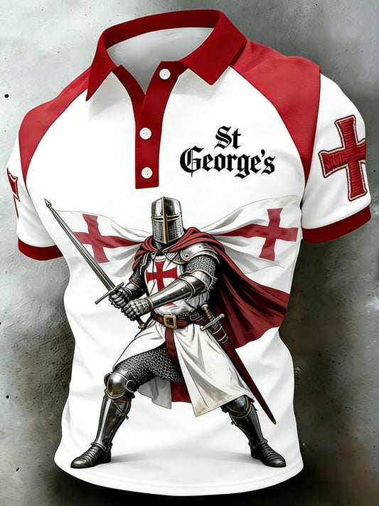 Men's  Retro St George's Day  Casual Short-Sleeve Polo Shirt