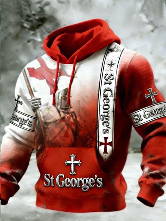 Men's st george's day Checkered Cotton Hoodie