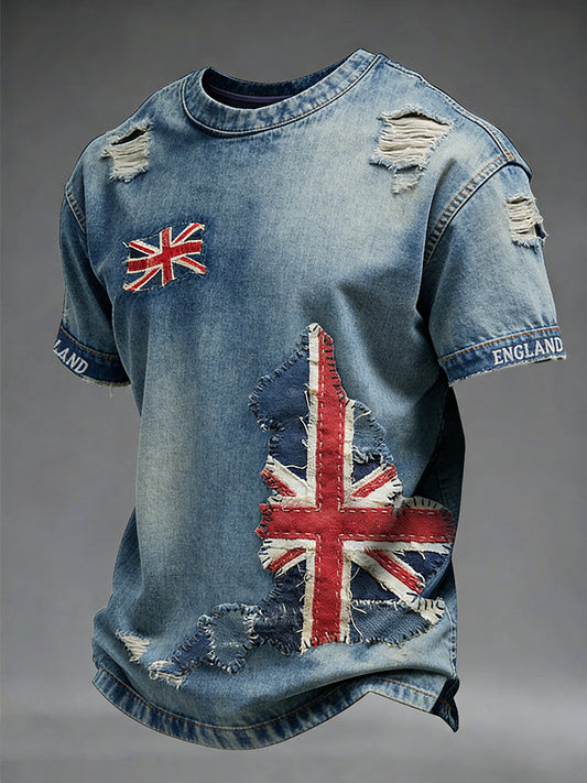 Men's Vintage UK Flag Art Printed Short Sleeve T-shirt