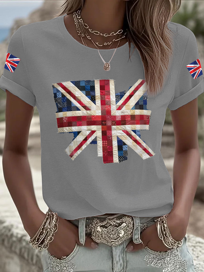 Women's british flag print Iron On Short Sleeve T-Shirt