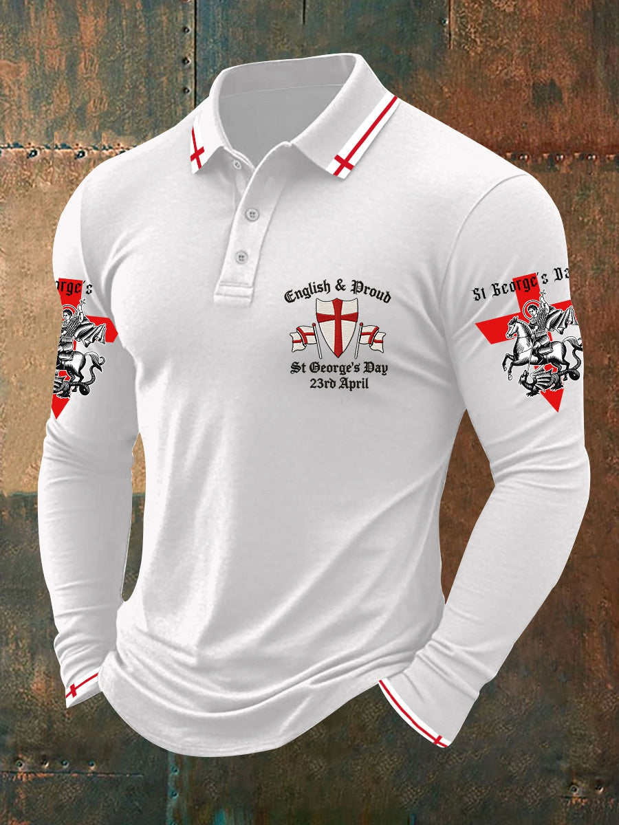 Men's St George's Day long sleeve polo  shirt
