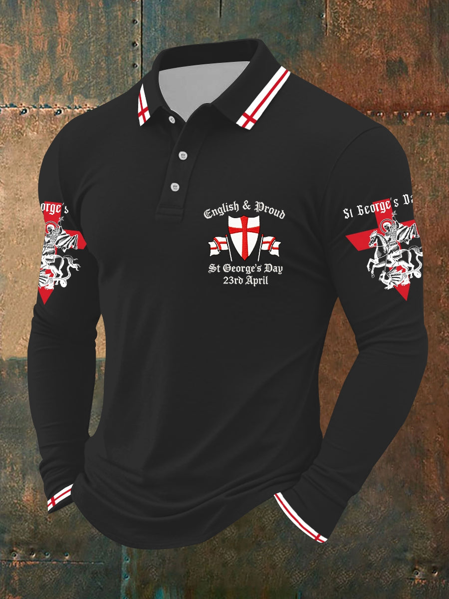 Men's St George's Day long sleeve polo  shirt