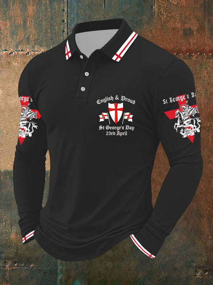 Men's St George's Day long sleeve polo  shirt