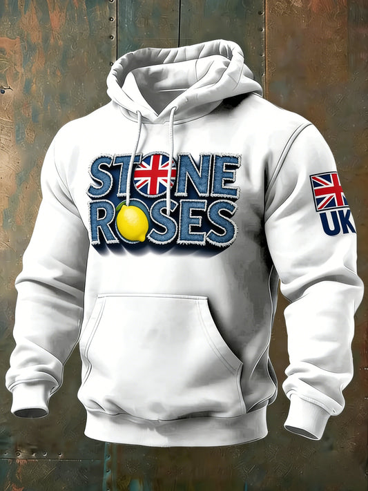 Men's British The Stone Rose Design Printed Hooded Sweatshirt
