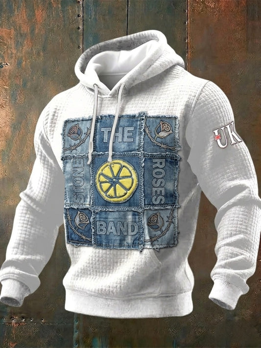 Men's British The Stone Rose Print White Check Cotton Sweatshirt