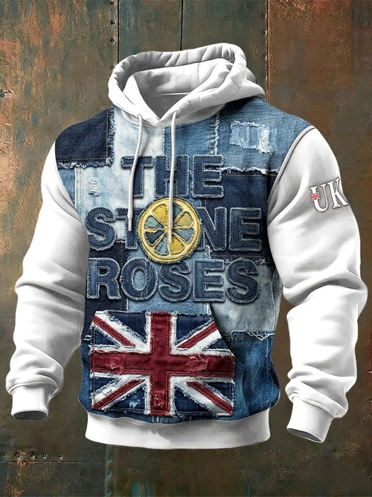 Men's British The Stone Rose Design Printed Hooded Sweatshirt
