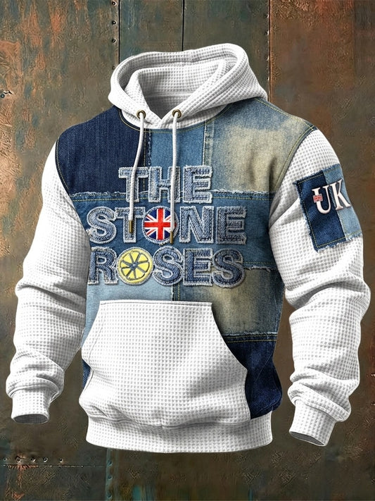 Men's British The Stone Rose Print White Check Cotton Sweatshirt