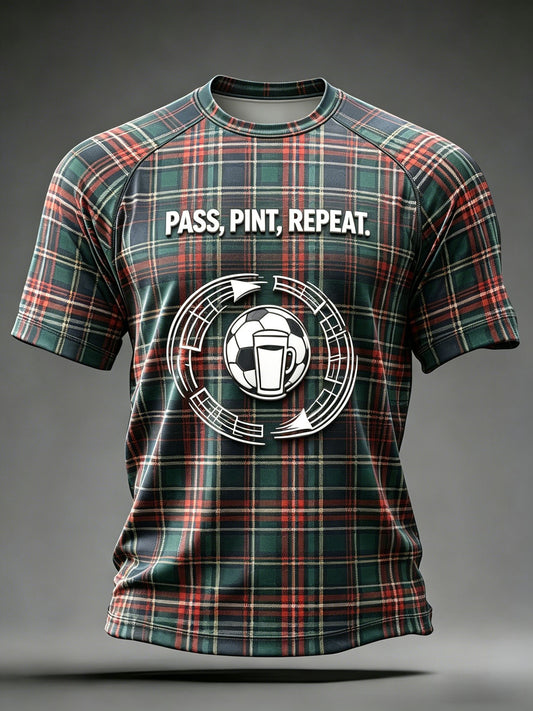 Men's UK Scotland Football Lover  PASS, PINT, REPEAT. Printed T-shirt