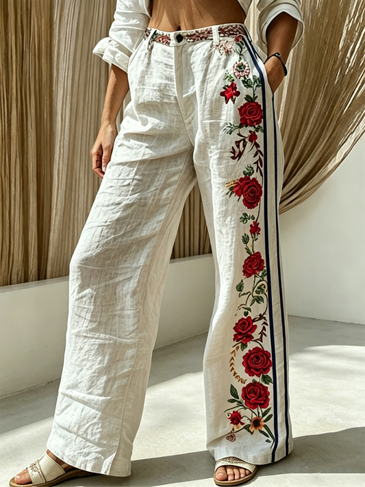 Women's Floral Printed Comfortable High Stretch Flared Pants