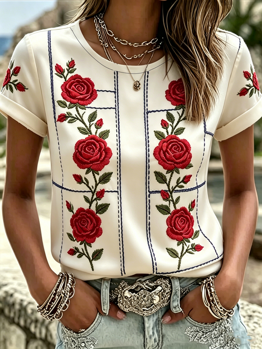 Women's Floral Print short-sleeved T-shirt