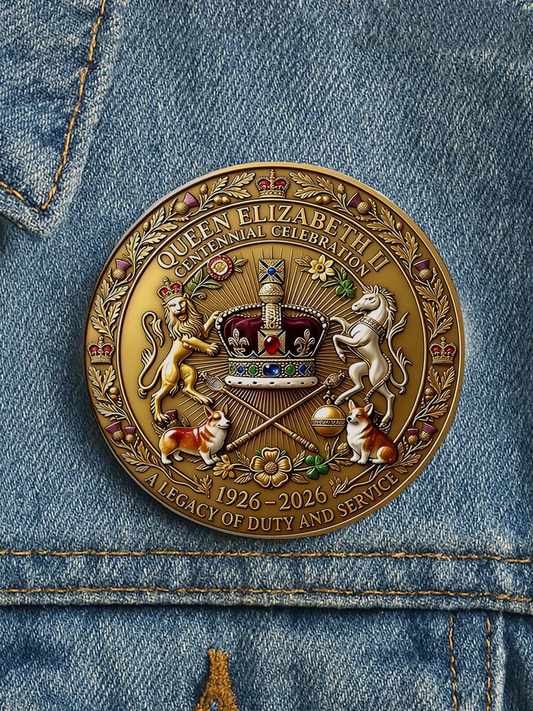 Unisex Queen's 100th Anniversary Print Brooch