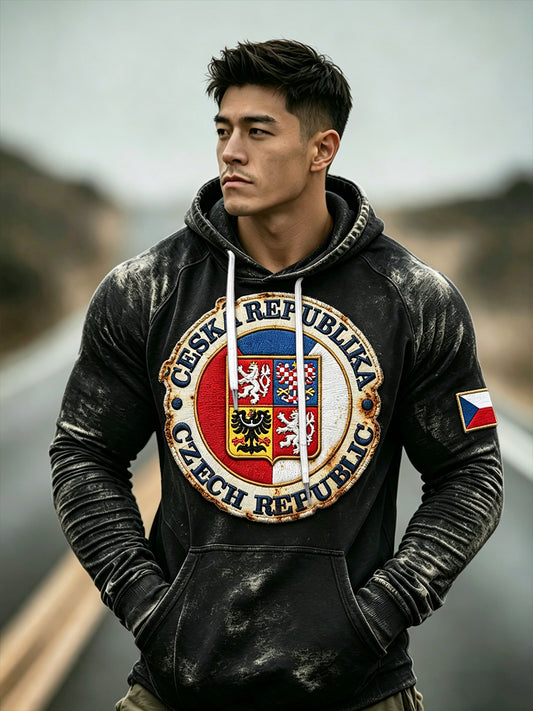 Men's Czech Flag 3D-Printed Vintage Hooded Sweatshirt