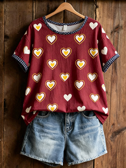 Women's Scotland Football Lover Heart Art  Printed Linen T-Shirt